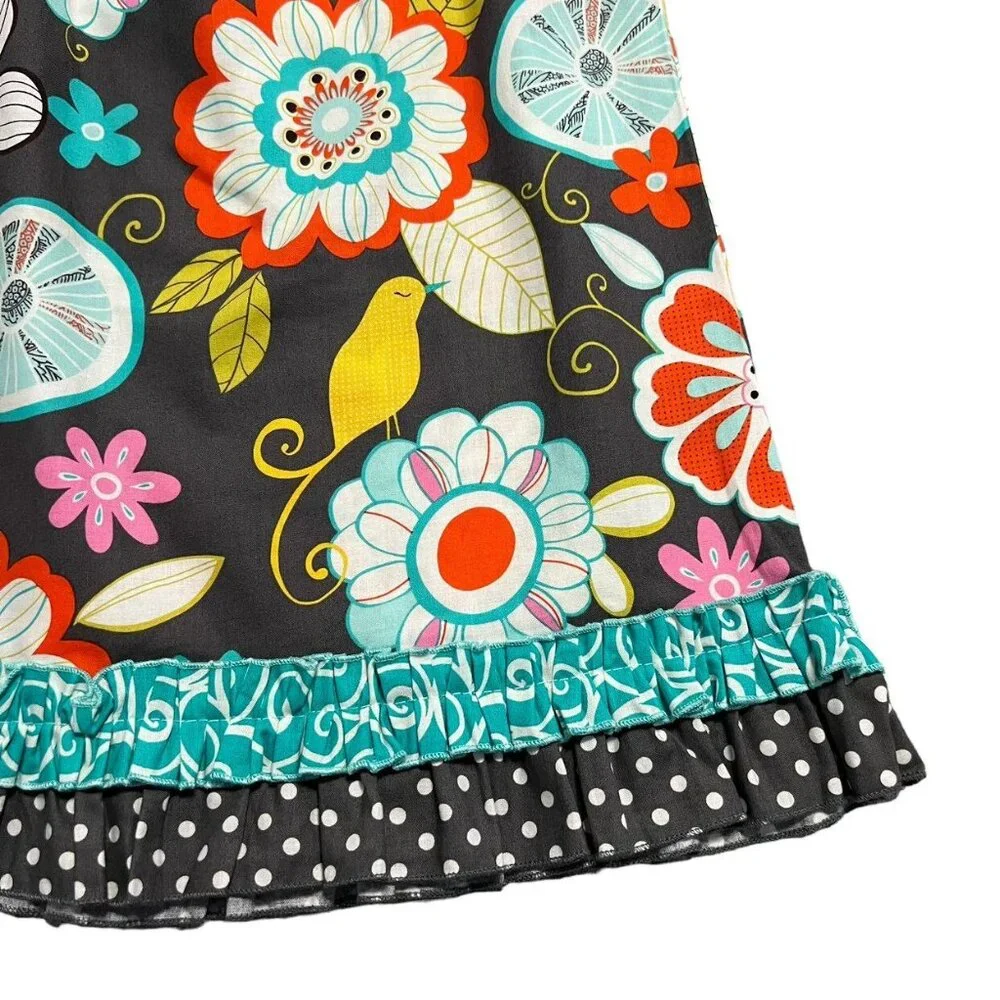 Lolly Wolly Doodle 4T Mixed Print Floral Bird Polkadot Dress